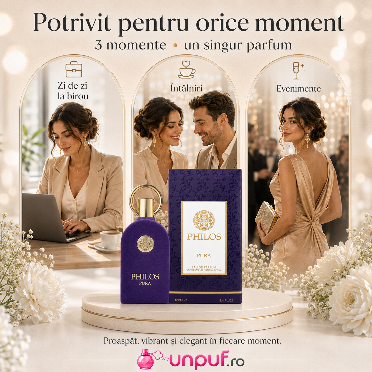 Maison Alhambra Philos Pura parfum unisex potrivit pentru birou, &icirc;nt&acirc;lniri și evenimente speciale
